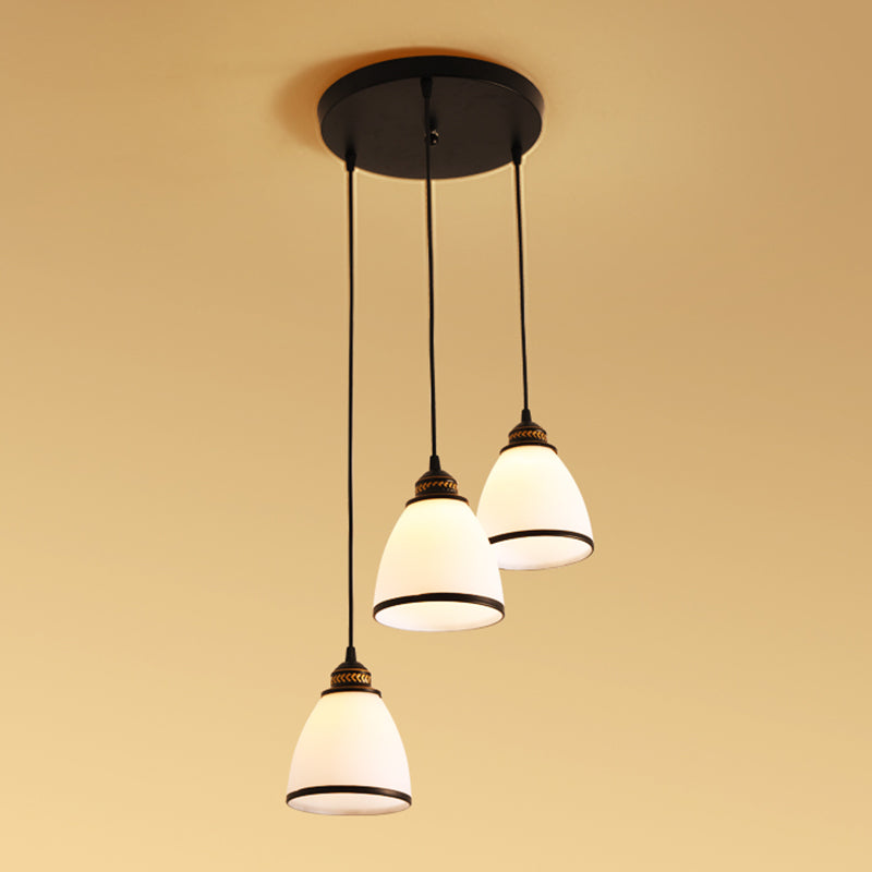 Salle à manger effilée Multi-plafond lampe givrée rustique Verre givrée 3 têtes Black Suspension Lightture