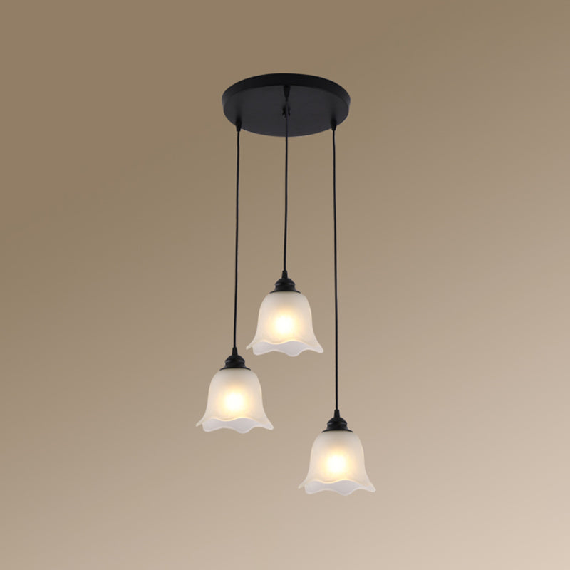 Tapered Dining Room Multi Ceiling Lamp Rustic Frosted Glass 3 Heads Black Suspension Light Fixture