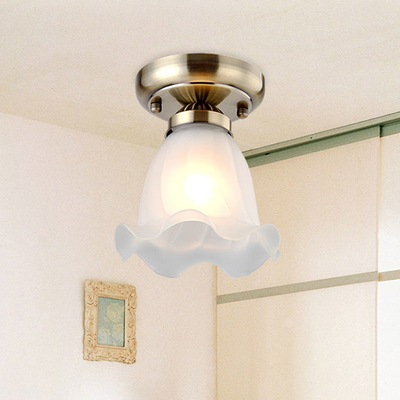 1 Lampadina Luce di montaggio a incasso Retro Fiore Shade Bianco Vetro Frosted Semi Flush Plafoniera