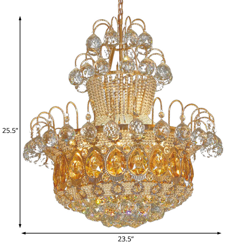 Zeitgenössische Kürbisdecke Lichtkristall 6 Leichte goldene Leuchte für Esszimmer, 18 "/23,5" breit