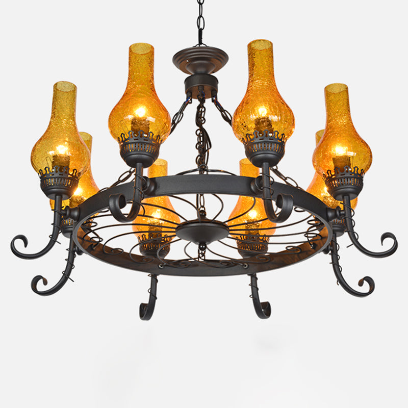 Shaded Handblown Glass Chandelier Pendant Light Vintage Restaurant Hanging Light in Black