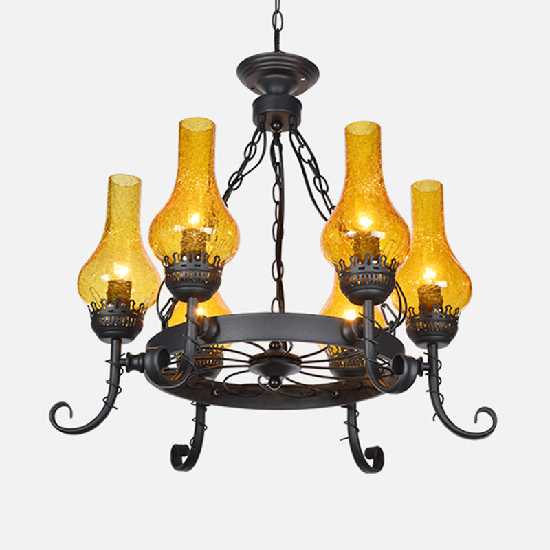 Shaded Handblown Glass Chandelier Pendant Light Vintage Restaurant Hanging Light in Black