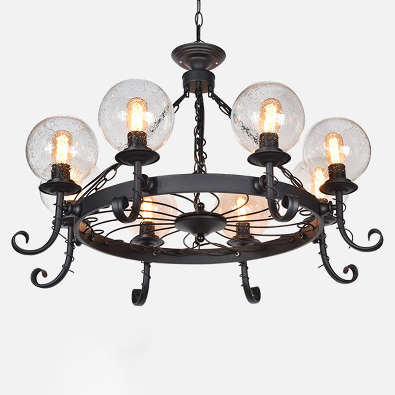 Shaded Handblown Glass Chandelier Pendant Light Vintage Restaurant Hanging Light in Black