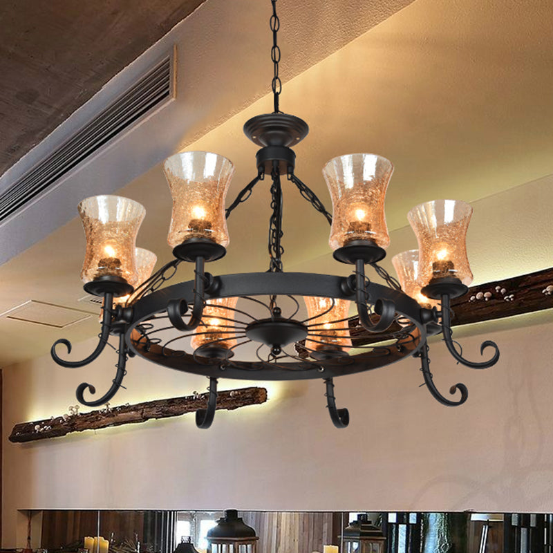 Shaded Handblown Glass Chandelier Pendant Light Vintage Restaurant Hanging Light in Black