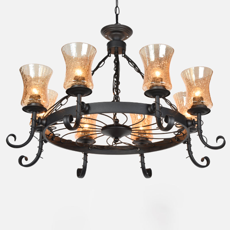 Shaded Handblown Glass Chandelier Pendant Light Vintage Restaurant Hanging Light in Black