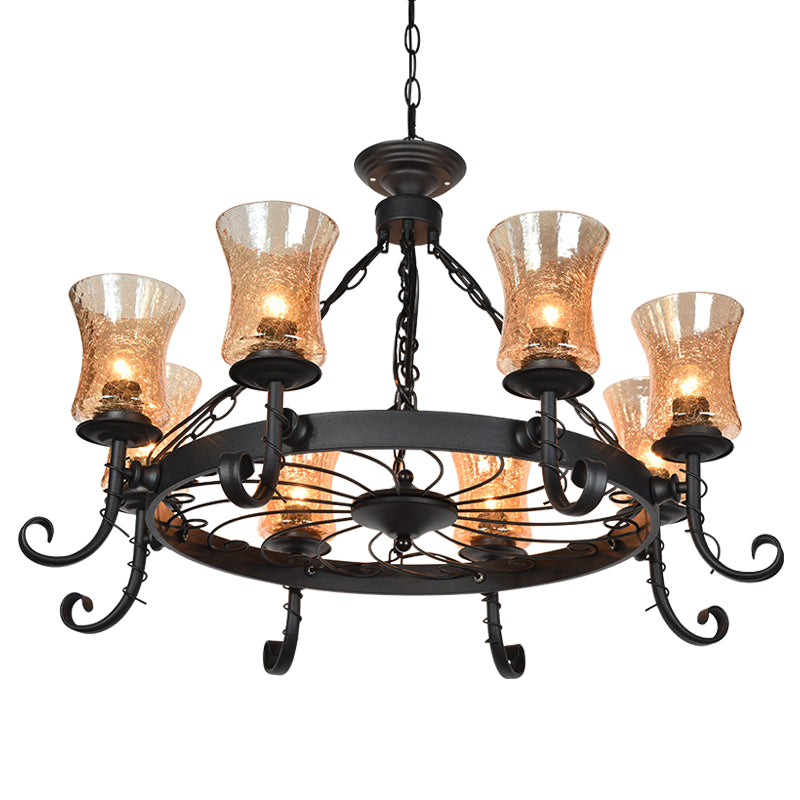 Shaded Handblown Glass Chandelier Pendant Light Vintage Restaurant Hanging Light in Black