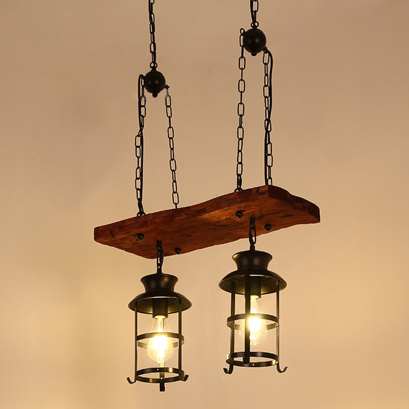 Lantern Iron Ceiling Lighting Nautical Restaurant Chandelier Light Fixture in Wood