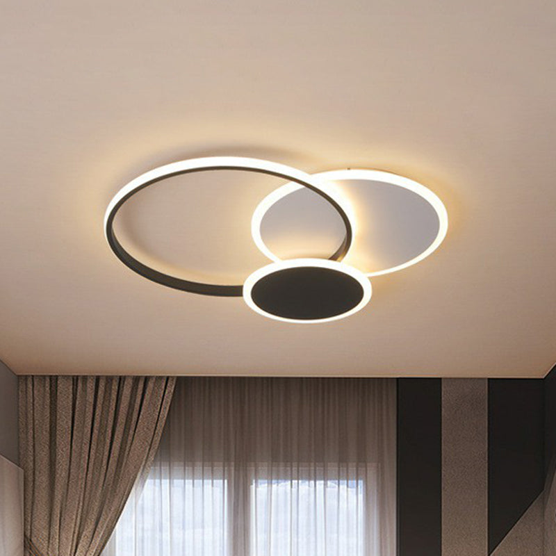 Geometrica Flush Monte Lighting Minimalist Metallic Living Room LED Flush Mount Fixture in Nero