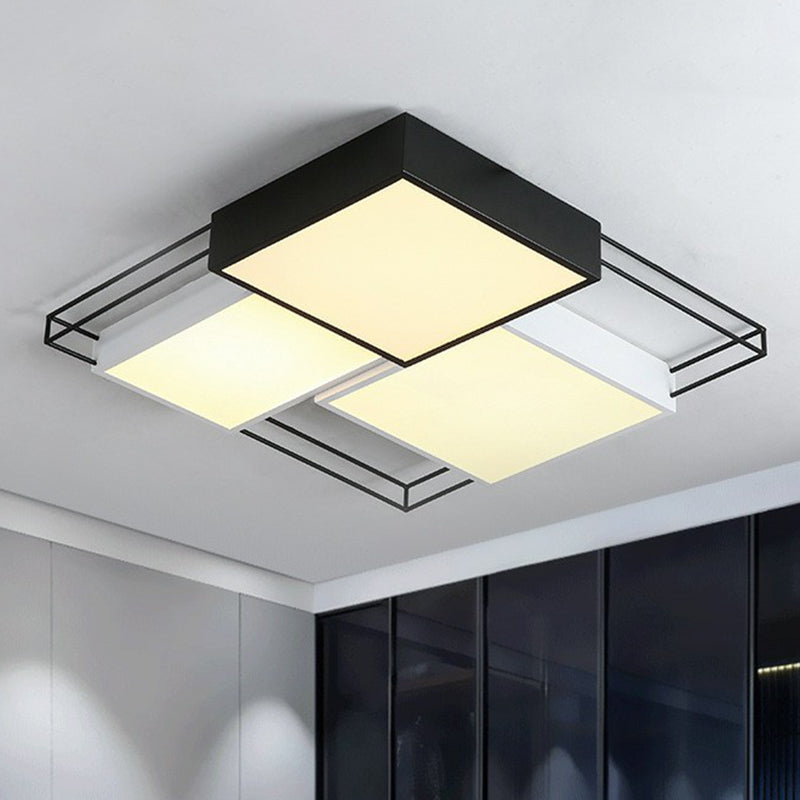 Black and White Splicing Square Flush Light Nordic Metal LED Flush Ceiling Light Fixture