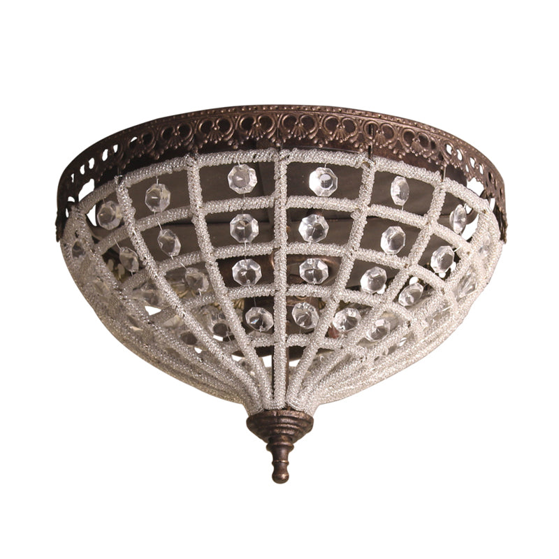 2 Lights Bedroom Flush Light with Basket Crystal Shade Vintage Bronze Ceiling Light Fixture