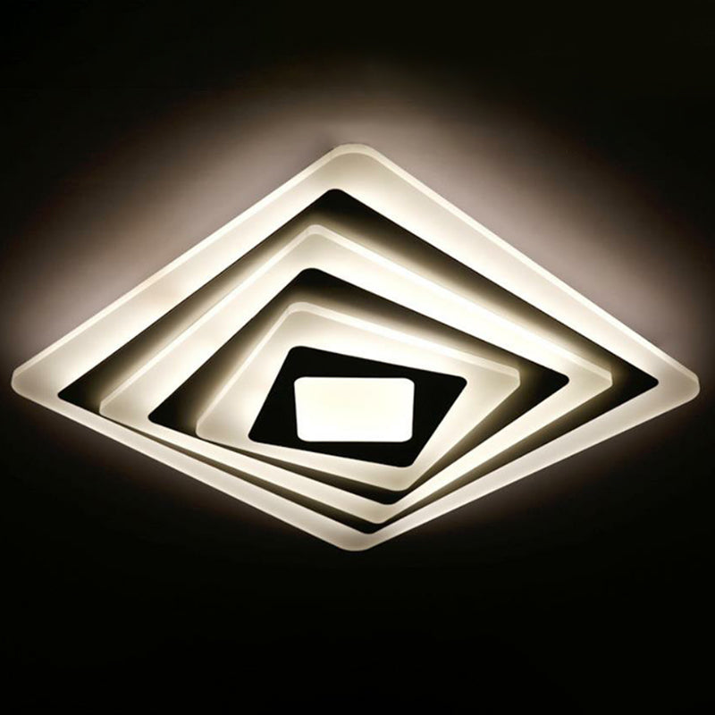 Flush rectangulaire Ceiling Light Contemporain Acrylique Vivre LED Flush Mount Lighting Fixture en blanc