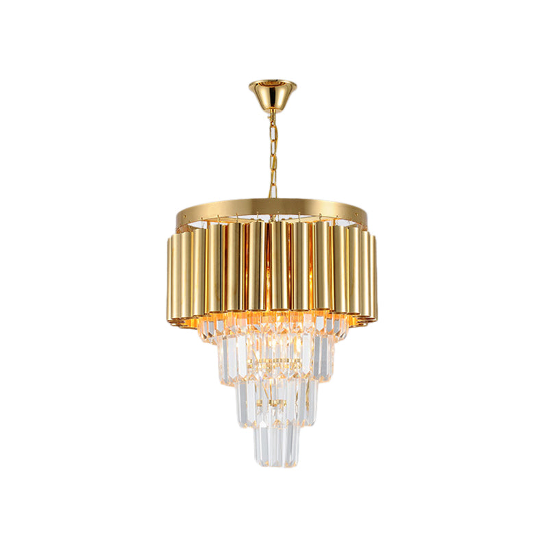 Postmodern Conical Chandelier Light Crystal and Metal 5/8/10 Lights Living Room Ceiling Light in Gold, 16"/19.5"/23.5" Wide