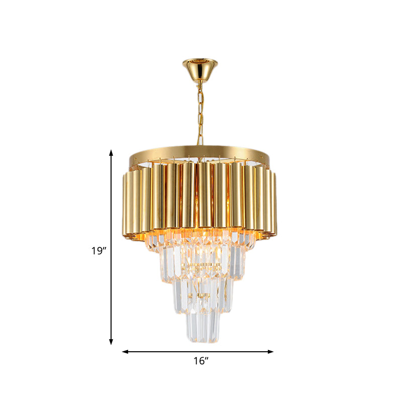 Postmodern Conical Chandelier Light Crystal and Metal 5/8/10 Lights Living Room Ceiling Light in Gold, 16"/19.5"/23.5" Wide