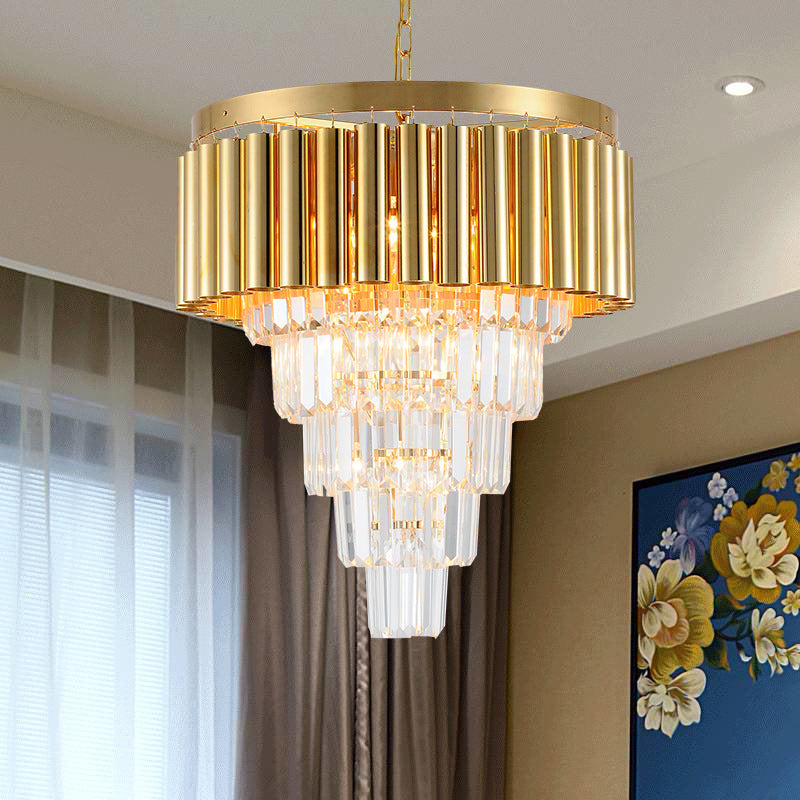 Postmodern Conical Chandelier Light Crystal and Metal 5/8/10 Lights Living Room Ceiling Light in Gold, 16"/19.5"/23.5" Wide