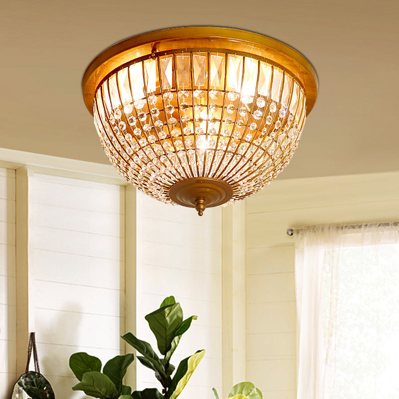 3 Luci Corridoio Flush Monte Light con Dome Crystal e Metal Shade Postmodern Brass Ceiling Mount, 14 "/18" Wide