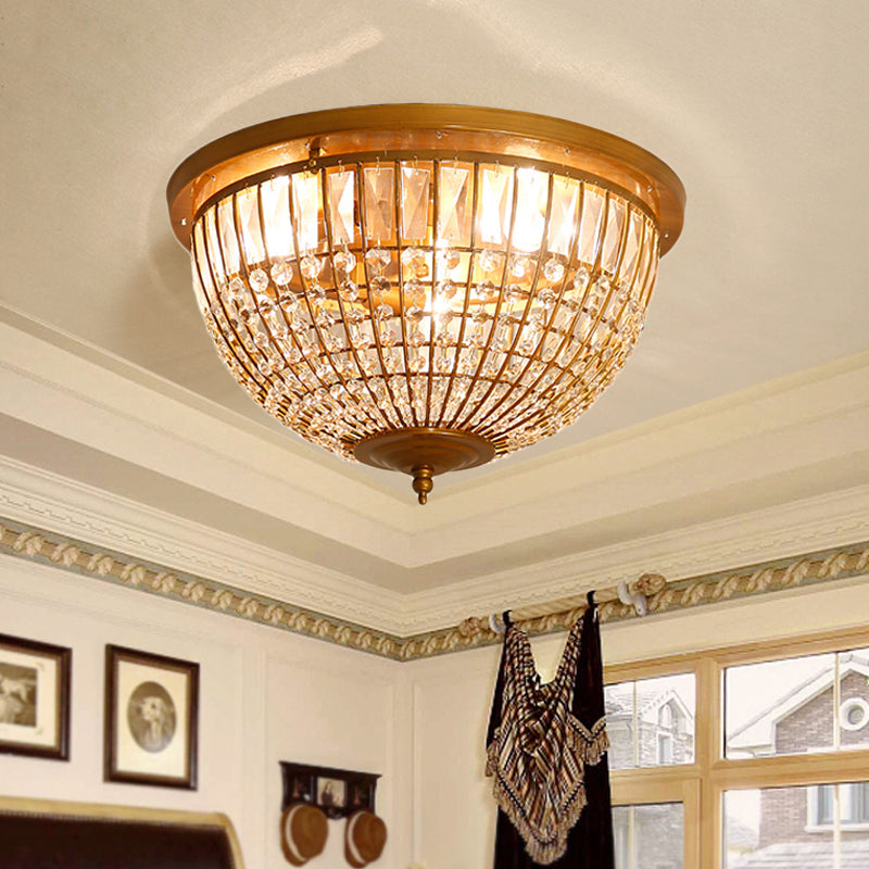 3 Luci Corridoio Flush Monte Light con Dome Crystal e Metal Shade Postmodern Brass Ceiling Mount, 14 "/18" Wide