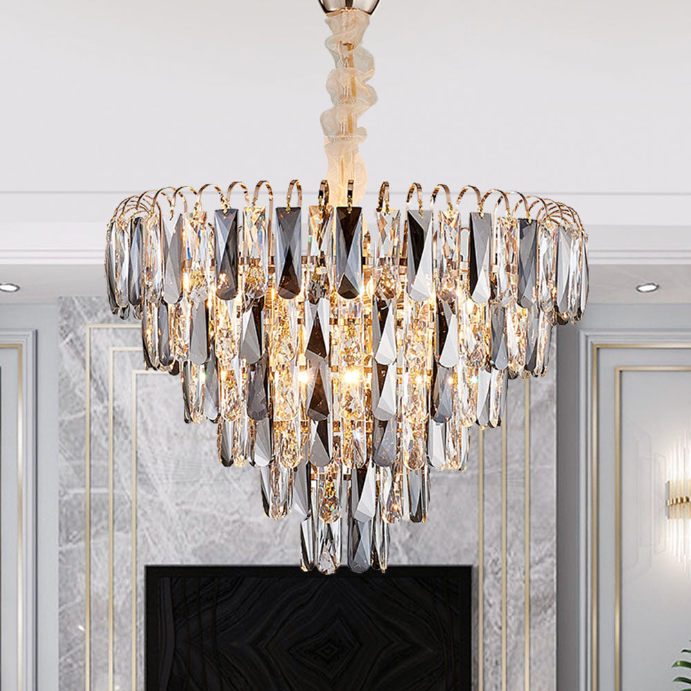 Faceted Crystal Block Tapered Chandelier Light Contemporary 5 Lights Gold Ceiling Light