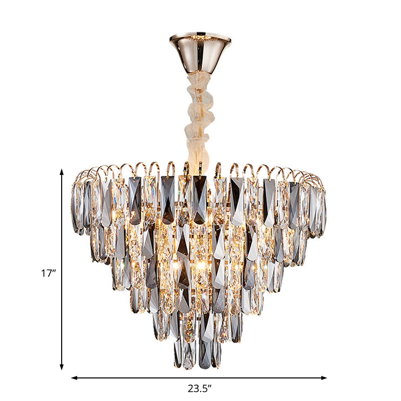 Faceted Crystal Block Tapered Chandelier Light Contemporary 5 Lights Gold Ceiling Light