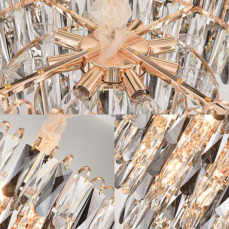 Faceted Crystal Block Tapered Chandelier Light Contemporary 5 Lights Gold Ceiling Light