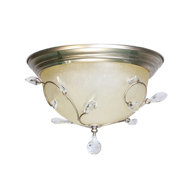 Modern 1 Light Ceiling Lamp with Frosted Glass Shade and Crystal Accent Nickel Dome Flush Light