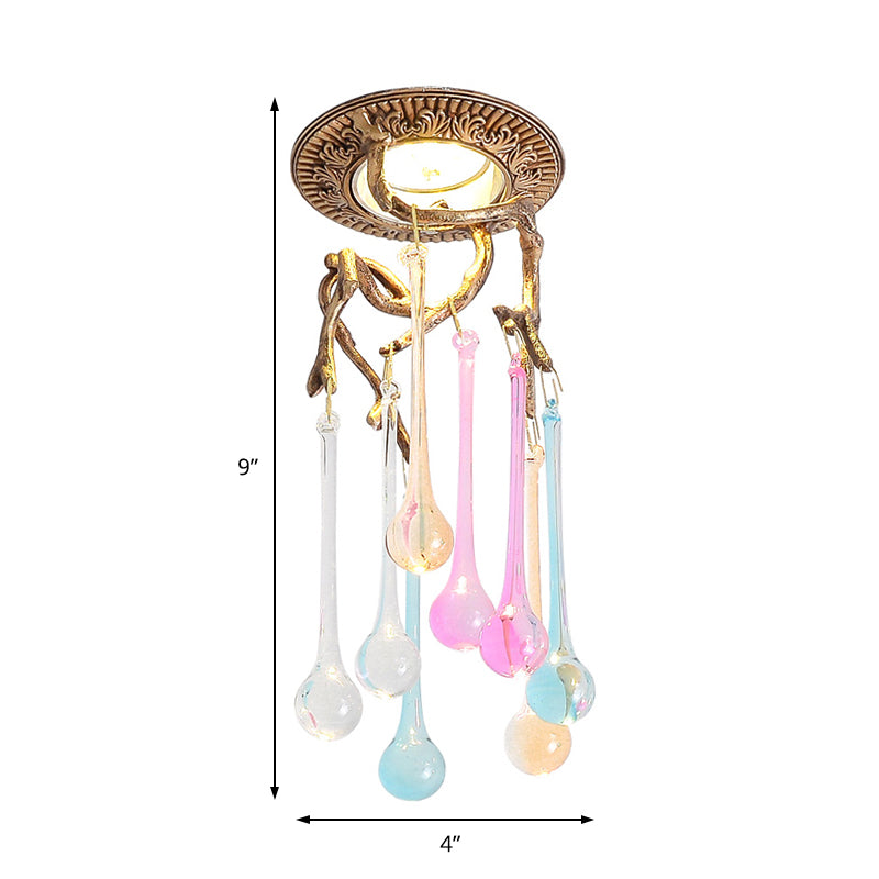 Branch Ceiling Light Vintage Blue-Purple/Clear Teardrop Crystal LED Bedroom Light Ceiling Light