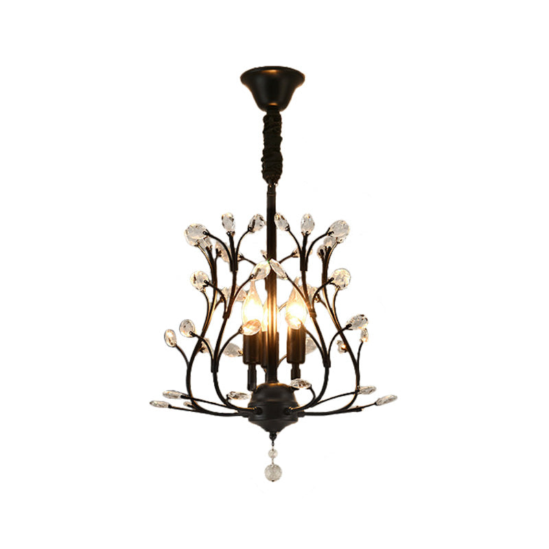 Black/Gold Branch Chandelier Light Modernism Crystal 3 Bulbs Hanging Lamp for Dining Room