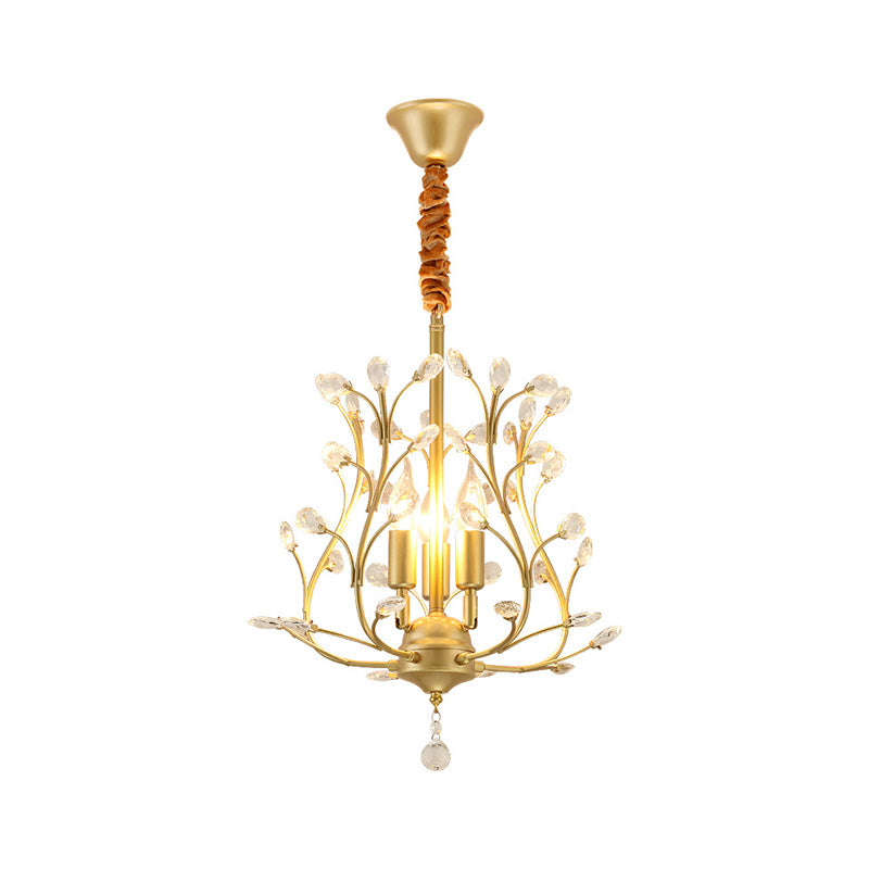 Black/Gold Branch Chandelier Light Modernism Crystal 3 Bulbs Hanging Lamp for Dining Room