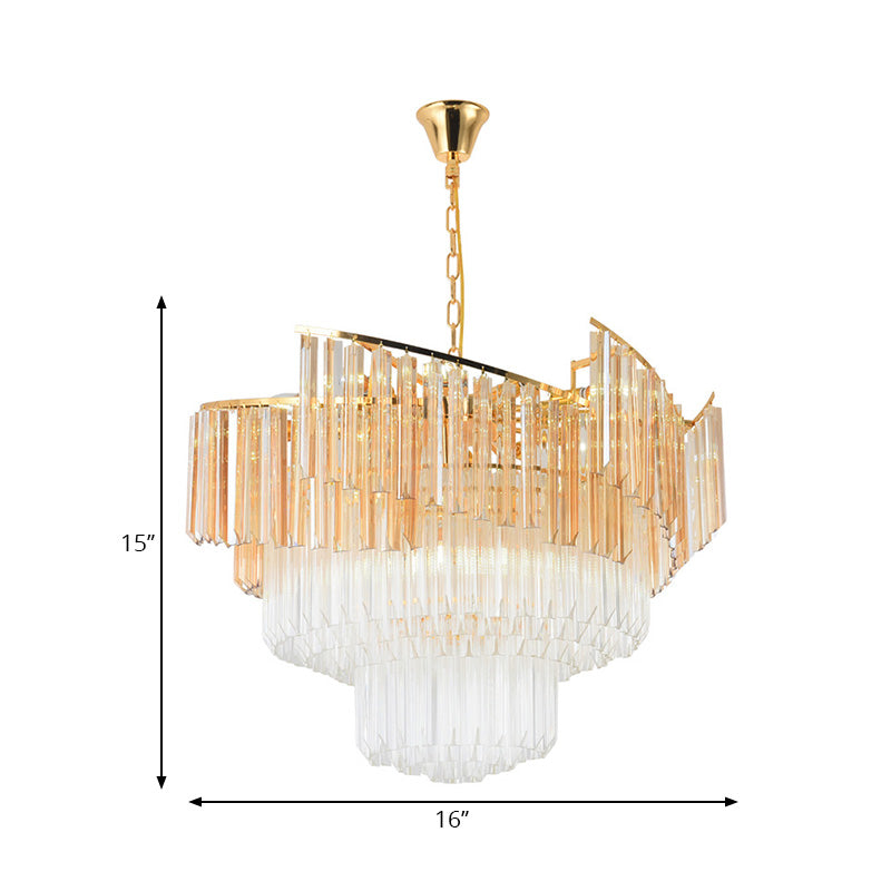 LED Tiered Chandelier Light Contemporary Crystal Hanging Ceiling Light in Gold for Bedroom