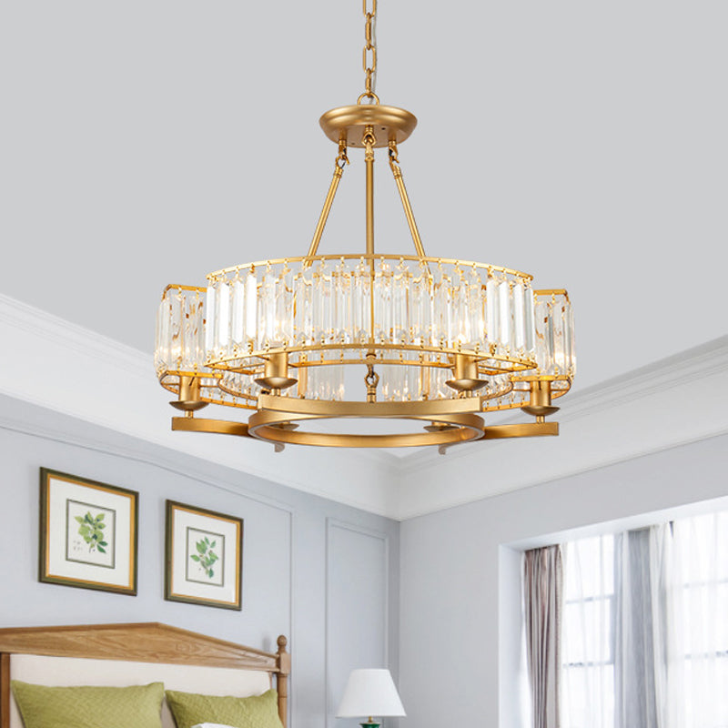 6/8 Bulbs Round Hanging Chandelier Contemporary Crystal Suspension Light in Gold with Adjustable Chain