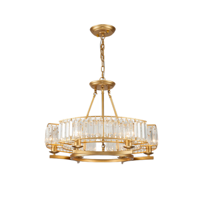 6/8 Bulbs Round Hanging Chandelier Contemporary Crystal Suspension Light in Gold with Adjustable Chain