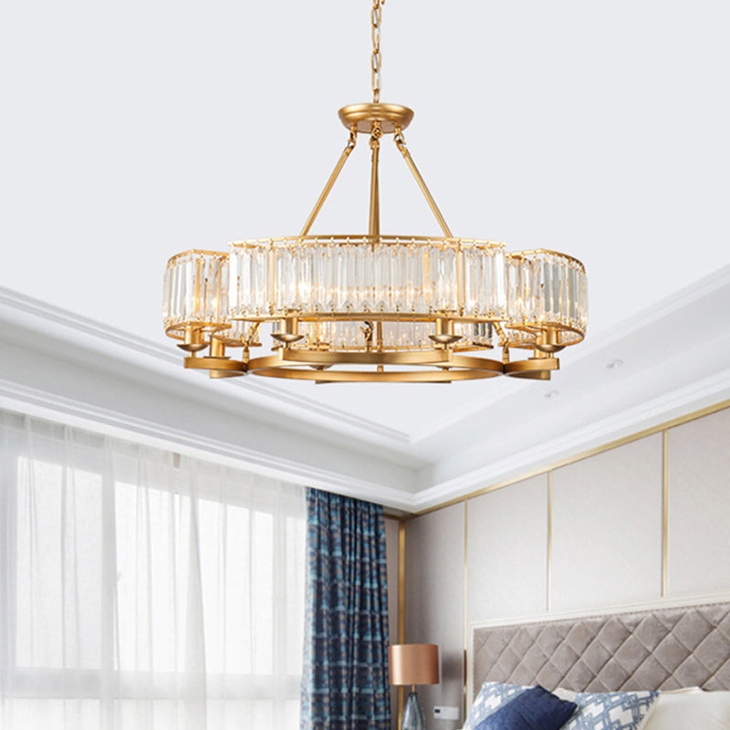 6/8 Bulbs Round Hanging Chandelier Contemporary Crystal Suspension Light in Gold with Adjustable Chain