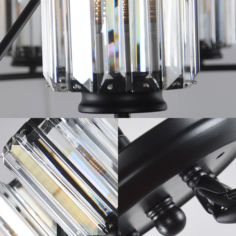 Black Round Ceiling Chandelier Contemporary Crystal 4/6/8 Lights Pendant Light Fixture with Adjustable Chain