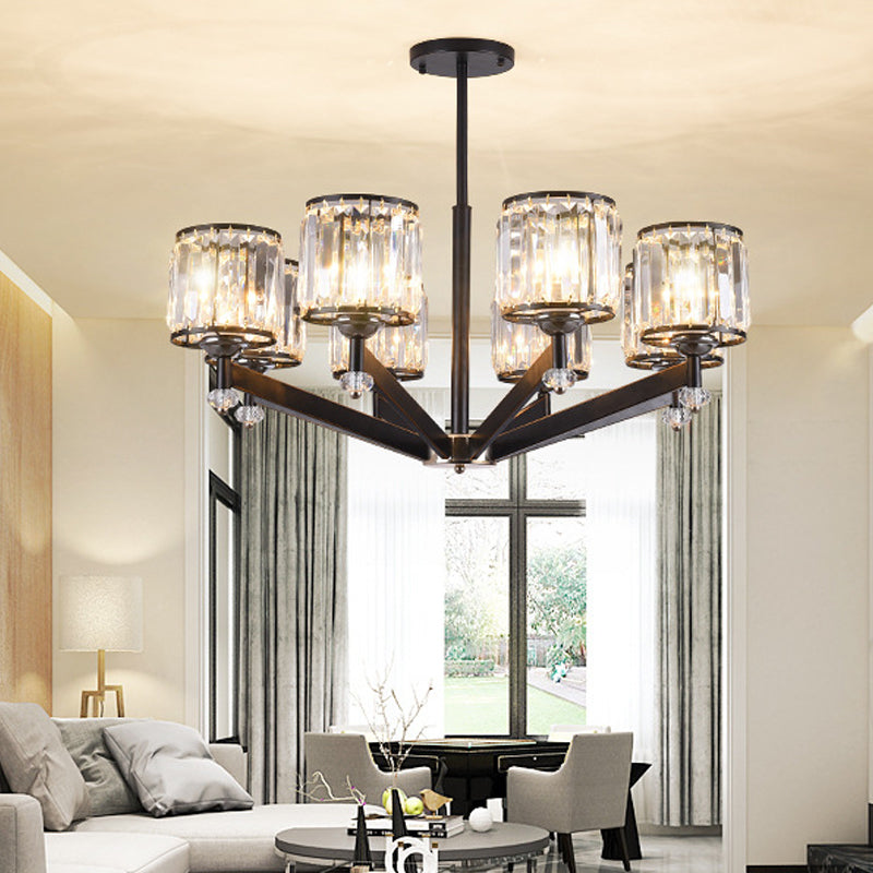 Modernism Starburst Pendant Chandelier Crystal 3/6/8 Lights Hanging Ceiling Light in Black