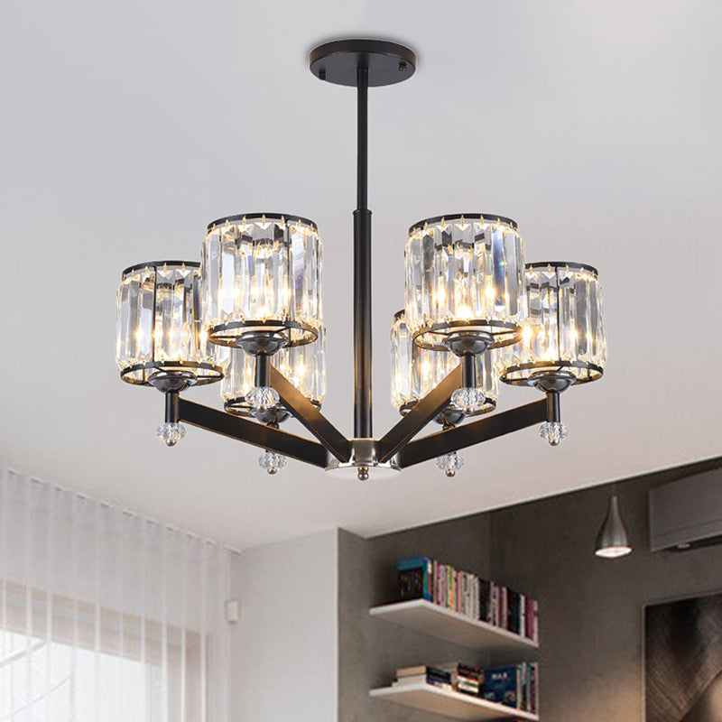 Modernism Starburst Pendant Chandelier Crystal 3/6/8 Lights Hanging Ceiling Light in Black