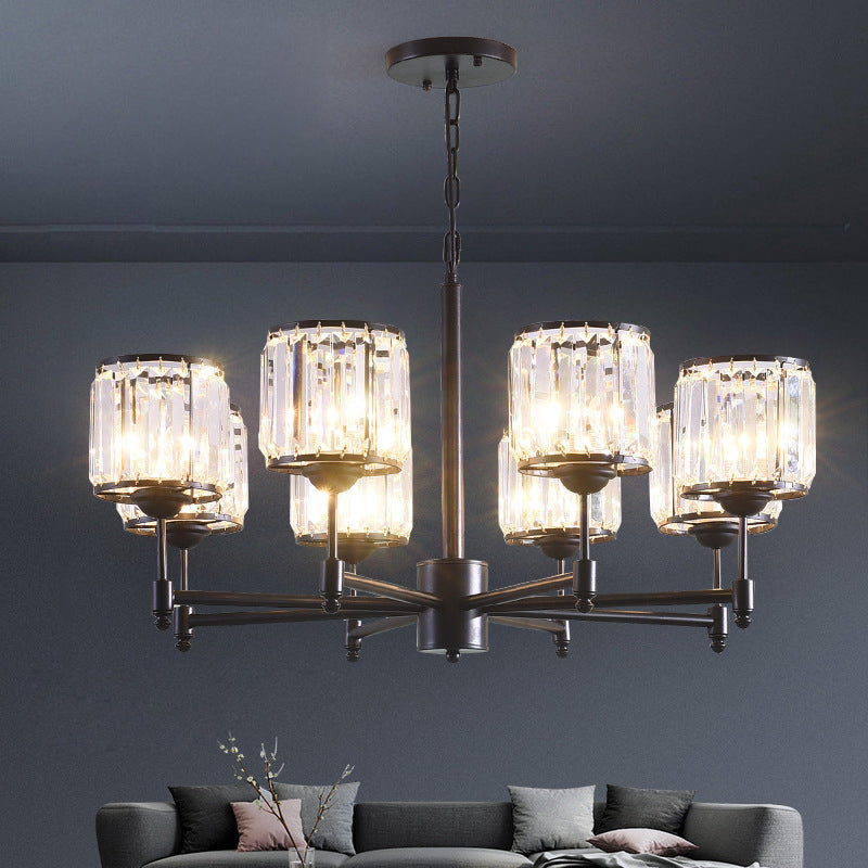 3/6/8 Lights Radial Pendant Chandelier Contemporary Crystal Hanging Light in Black for Bedroom