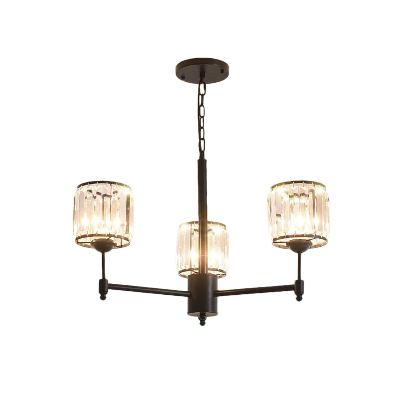 3/6/8 Lights Radial Pendant Chandelier Contemporary Crystal Hanging Light in Black for Bedroom