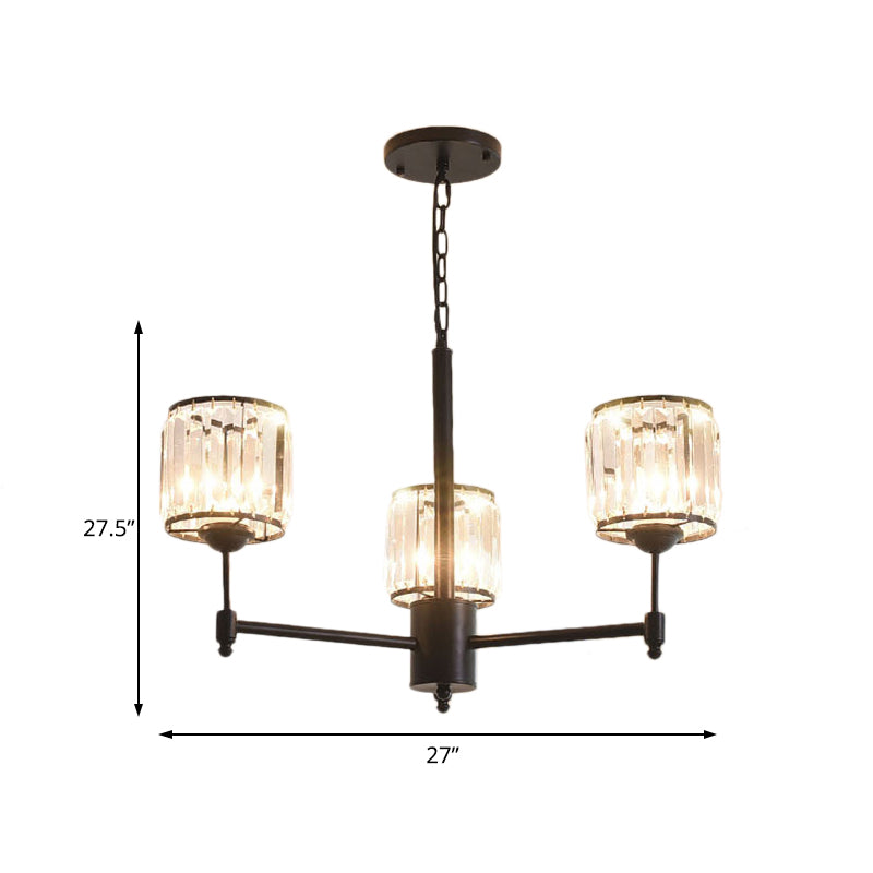 3/6/8 Lights Radial Pendant Chandelier Contemporary Crystal Hanging Light in Black for Bedroom