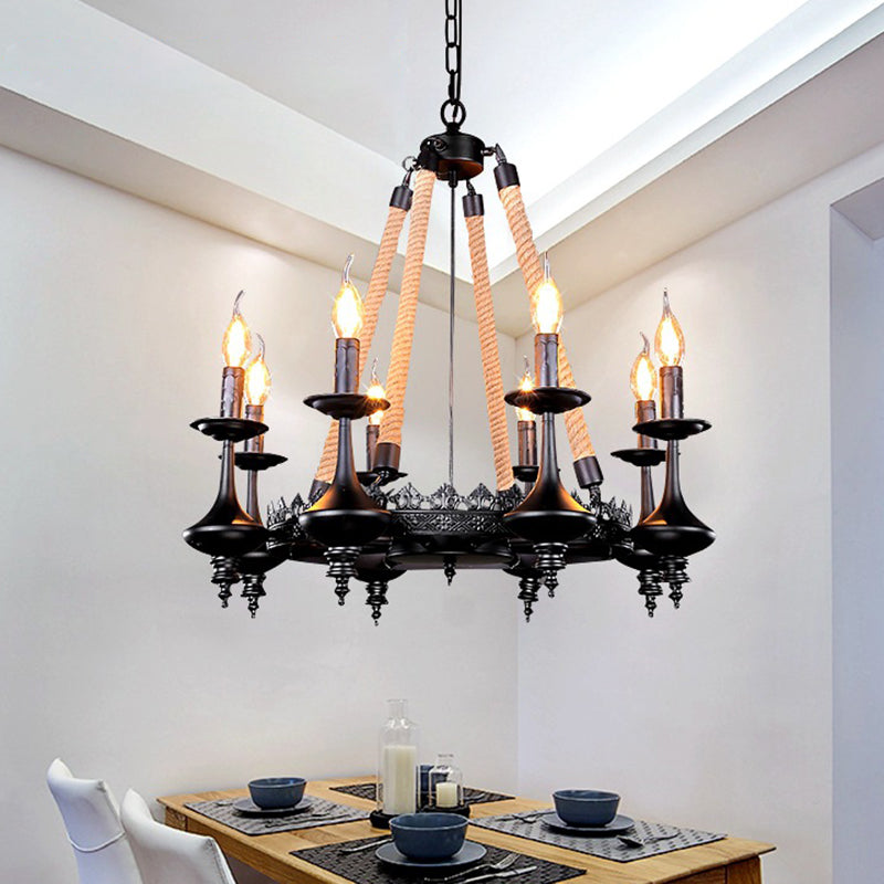 Suspension rétro Candelabra Light Fer Chandelier Light en noir pour salle à manger