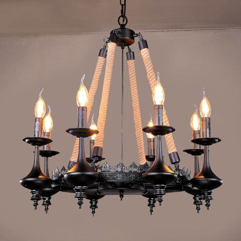 Suspension rétro Candelabra Light Fer Chandelier Light en noir pour salle à manger