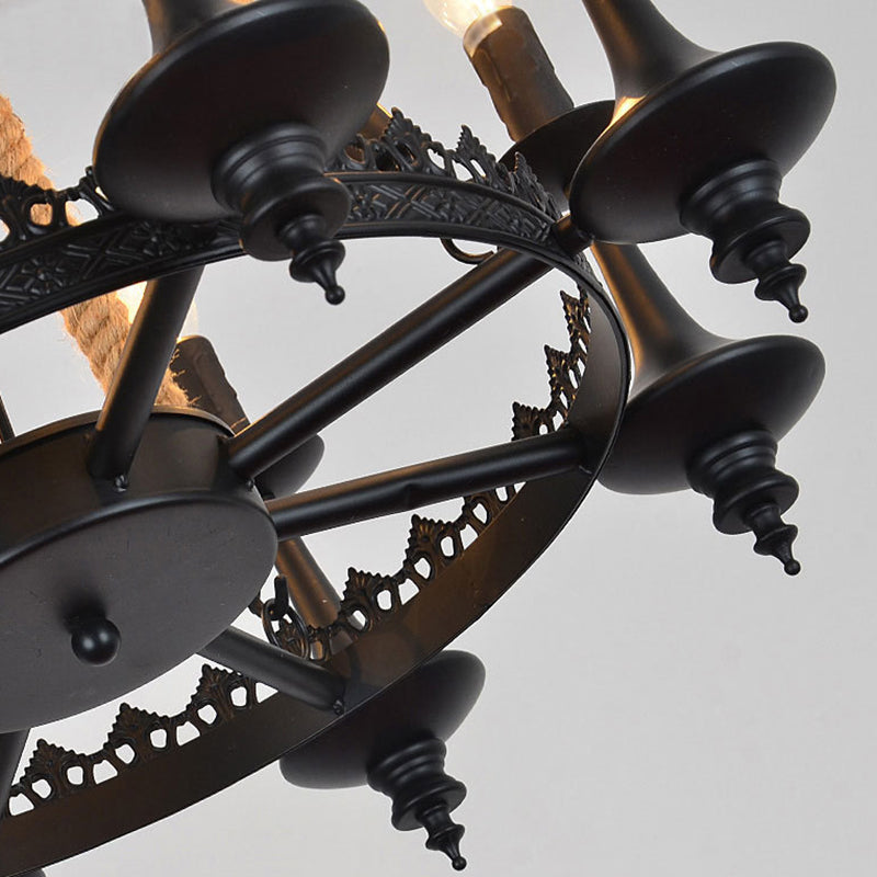 Retro Candelabra Suspension Light Iron Chandelier Light in Black for Dining Room