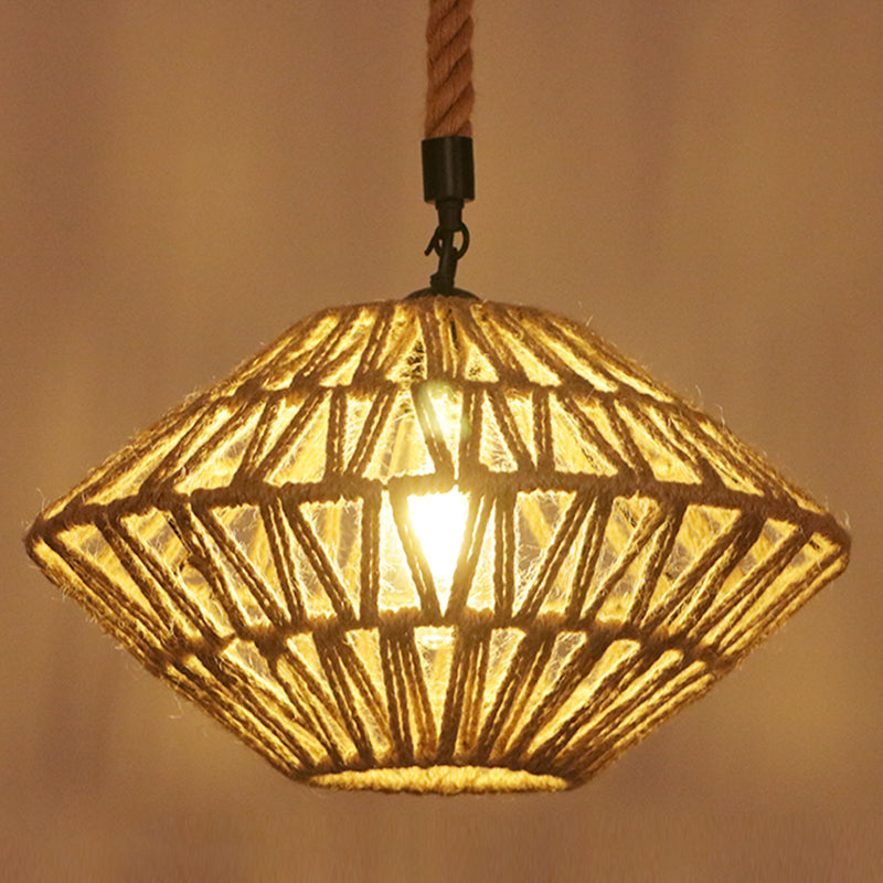 Flaxen Caged Ceiling Light Industrial Hemp Rope Single Restaurant Hanging Pendant Light