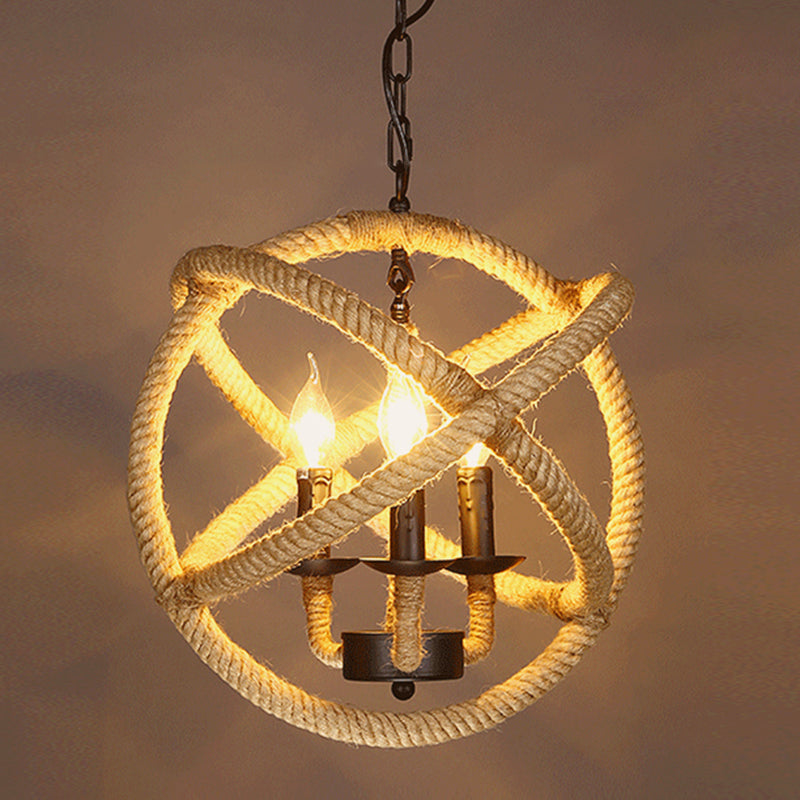 Flaxen Caged Ceiling Light Industrial Hemp Rope Single Restaurant Hanging Pendant Light