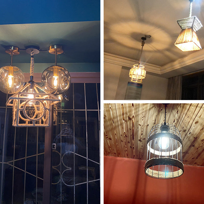 Hennep touw gekooide hangend licht rustiek 1 lamp restaurant hanglamp in bruin