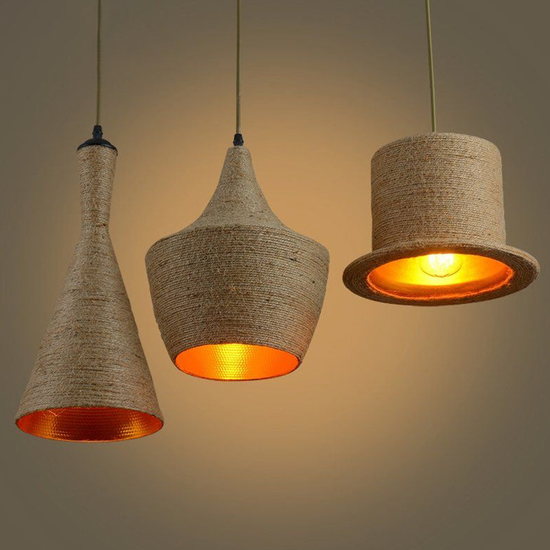 Single Ceiling Light Industrial Style Shaded Hemp Rope Hanging Pendant Light in Brown