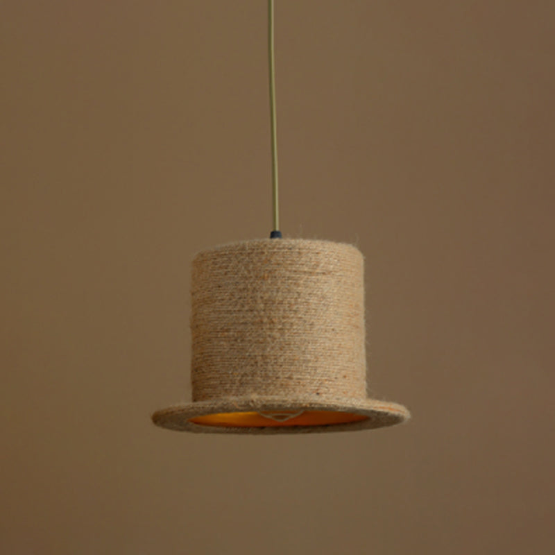 Single Ceiling Light Industrial Style Shaded Hemp Rope Hanging Pendant Light in Brown