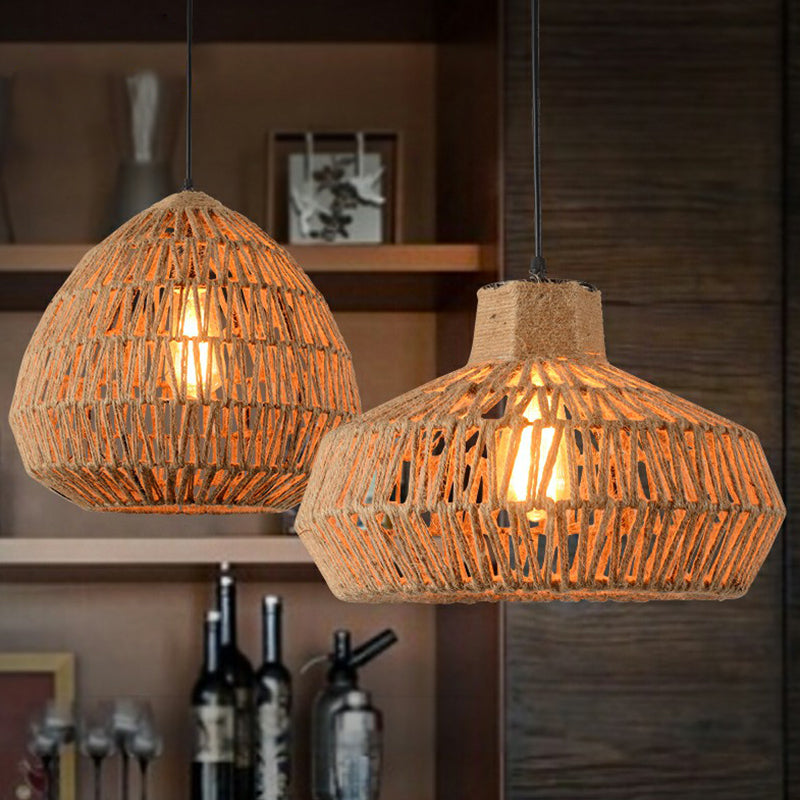 Estilo vintage enjaulado Luz colgante de cáñamo de cáñamo de báñamo Costilización en marrón