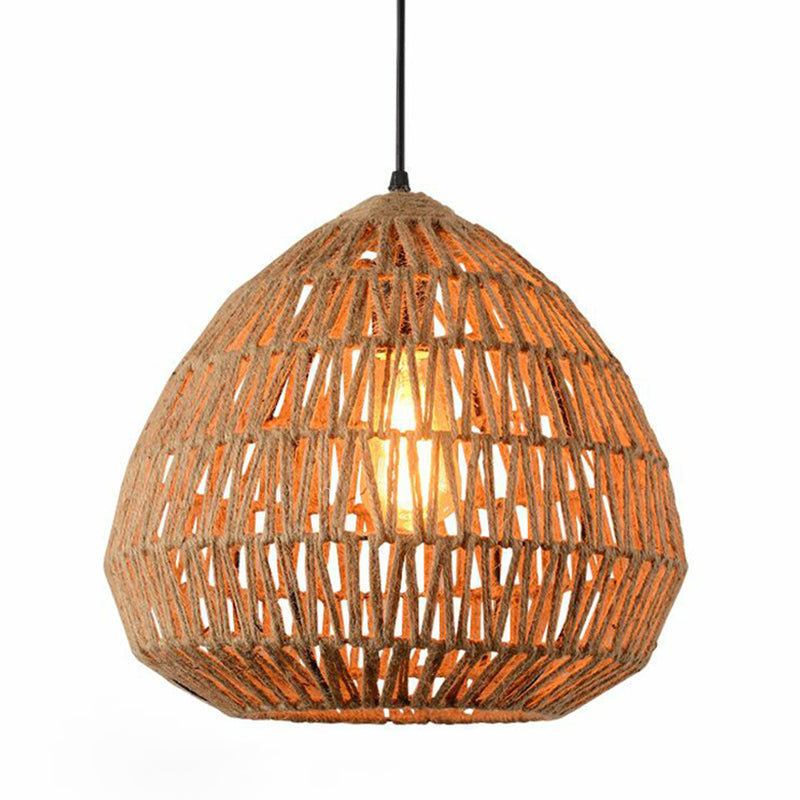 Vintage Style Caged Hanging Light Single-Bulb Hemp Rope Lighting Pendant in Brown