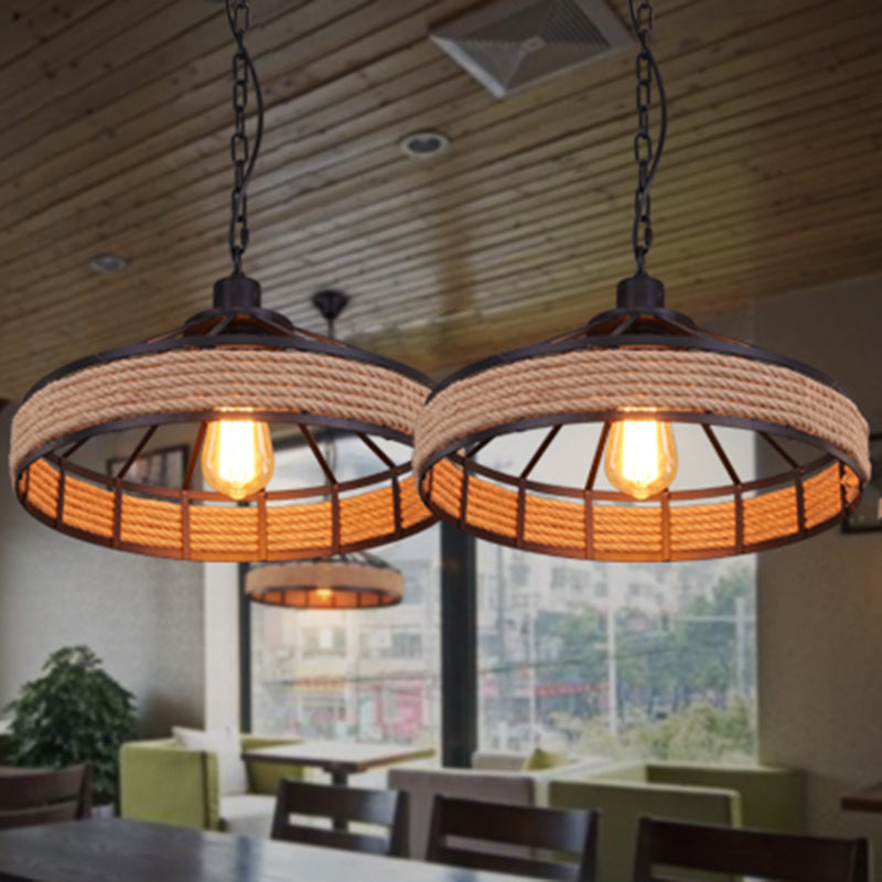 Yurt hennep touw hangende lamp vintage single-bulb restaurantverlichting hanger in zwart