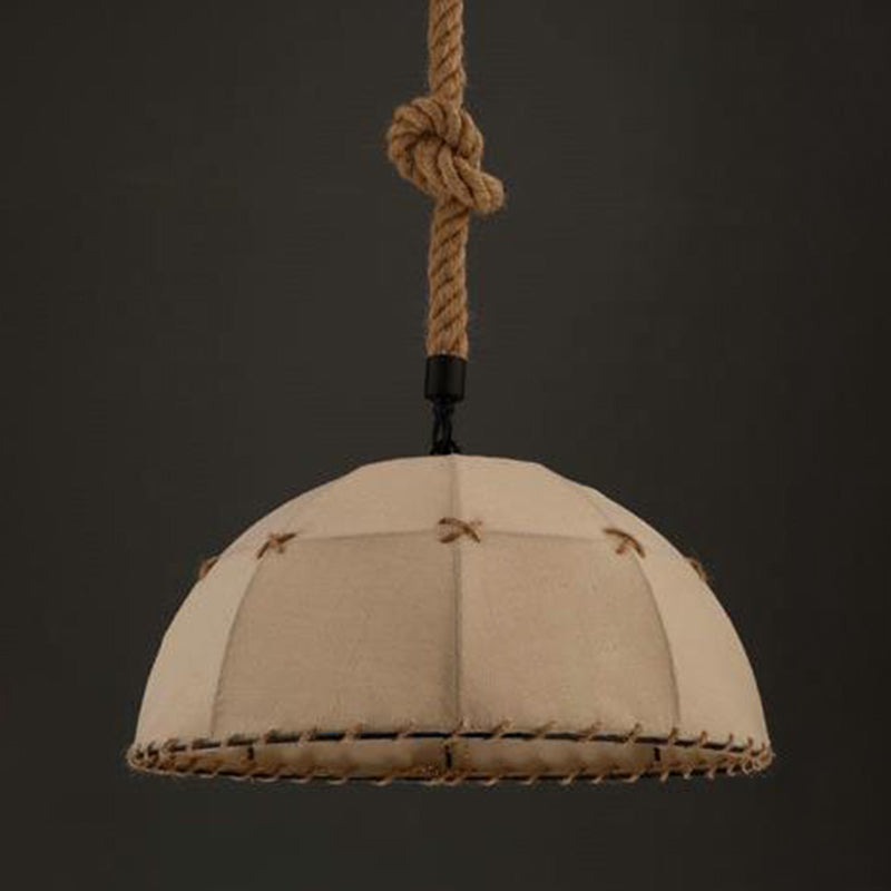 Geometric Metallic Pendant Light Antique 1-Light Restaurant Hanging Light Fixture with Hemp Rope in Brown