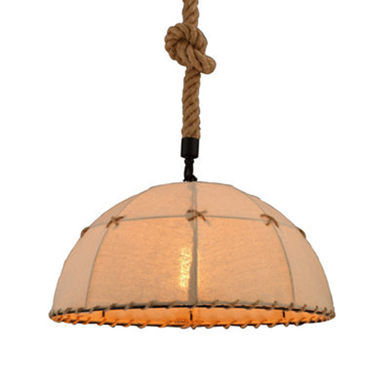 Geometric Metallic Pendant Light Antique 1-Light Restaurant Hanging Light Fixture with Hemp Rope in Brown